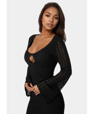 Women's Long Sleeve Cut Out Crochet Maxi Dress