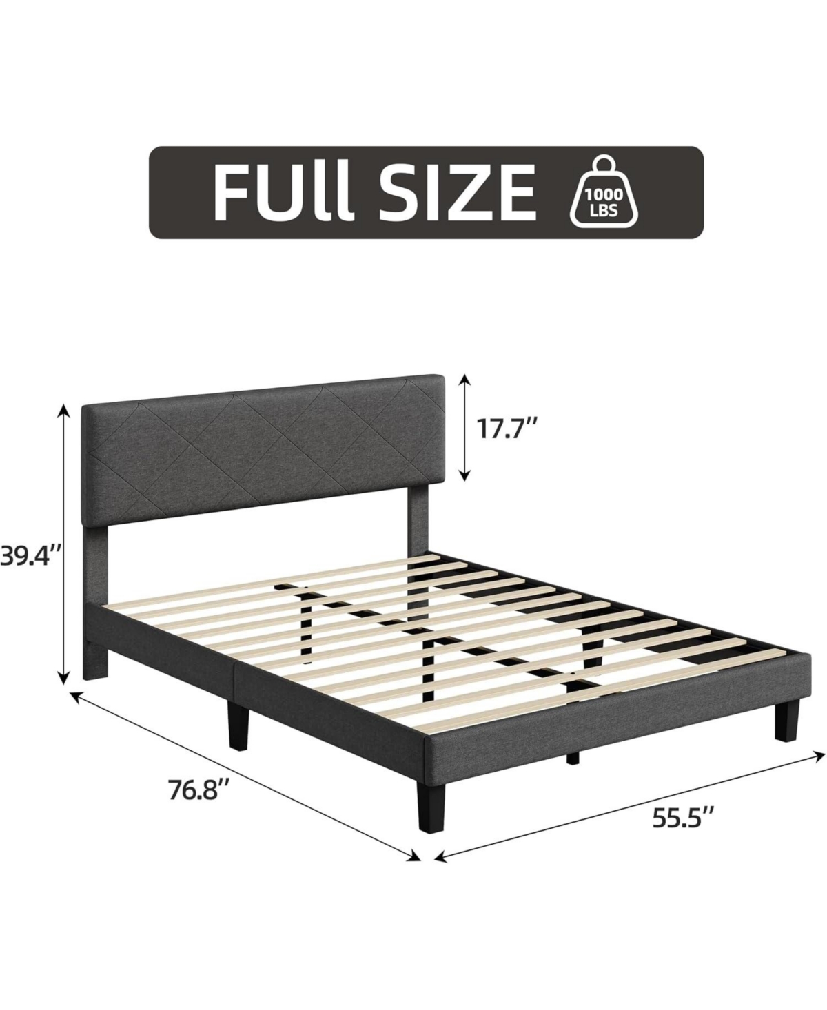 gaomon Bed Frame with Upholstered Headboard, Full Size Platform Bed Frame with Wooden Slat Support