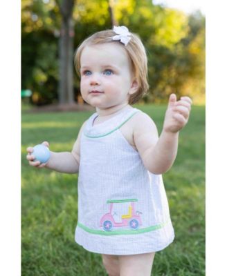 Baby Girl Check Seersucker Shortall With Golf Cart