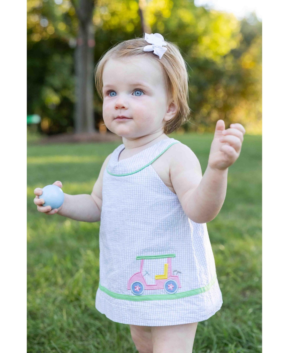 Florence Eiseman Baby Girls Check Seersucker Shortall With Golf Cart
