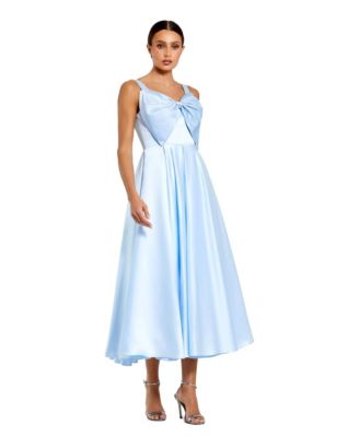 Women's Sleeveless Satin Midi Dress with Bow Detail