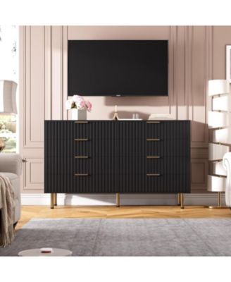 8 Drawer Dresser for Bedroom, Fluted Dresser with Large Drawers and Sturdy Legs Support, Dressers & Chests of Drawers for Bedroom