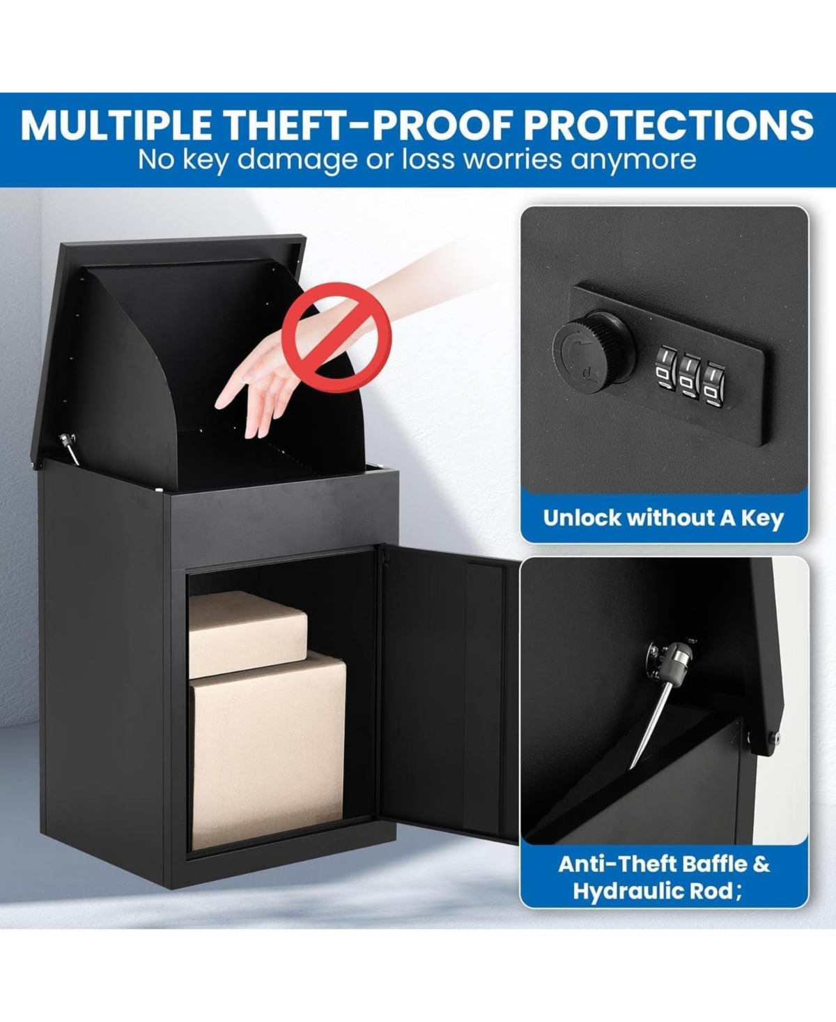 gaomon 43.3" Package Delivery Boxes for Outside,Large Anti Theft Package Delivery Box with Lock