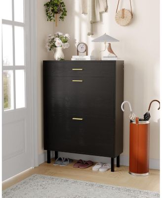 Narrow Shoe Cabinet Storage for Entryway, 3 Drawers, Freestanding Shoe Organizer Wooden,Shoe Rack Storage with 3-Tier Adjustable Shelves