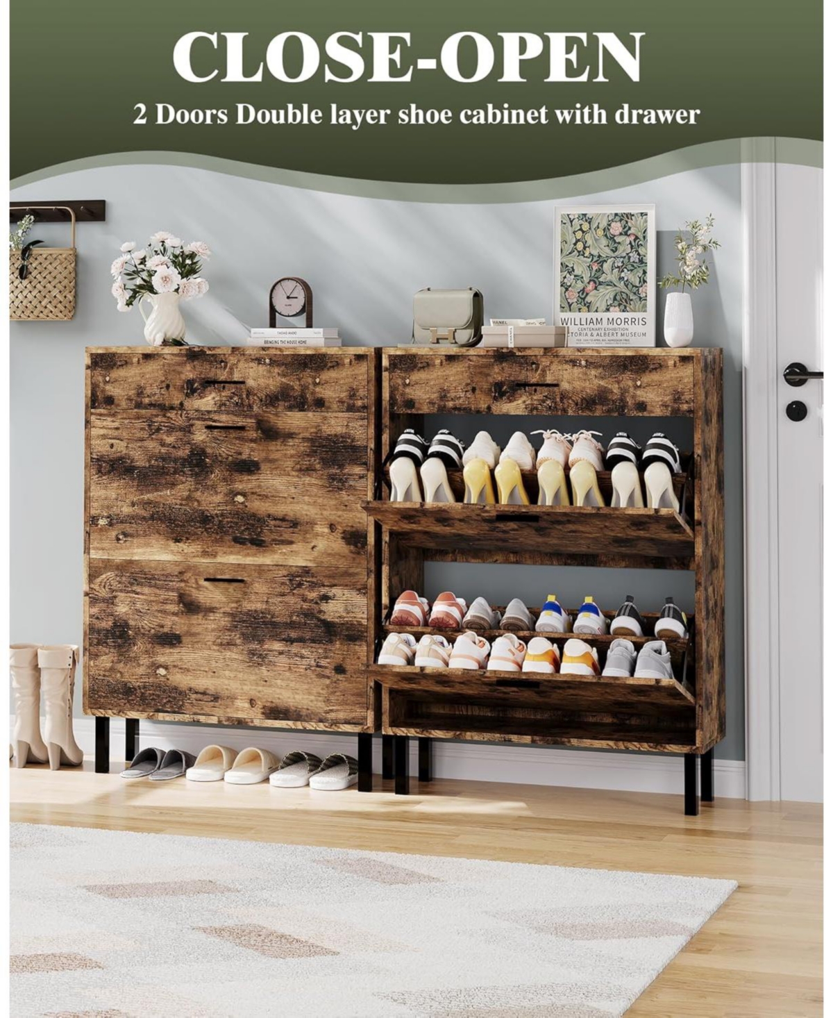 gaomon Narrow Shoe Cabinet Storage for Entryway, 3 Drawers, Freestanding Organizer Wooden,Shoe Rack with 3-Tier Adjustable Shelves