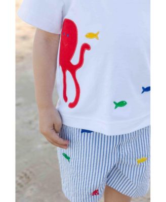 Baby Boy Seersucker Short with Embroidered Sea Creatures
