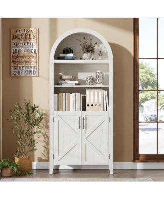 Arched Bookcase with Doors - 5-Tier Open Display Shelf, Modern Bookshelf Storage Cabinet for Home Office Living Room Library