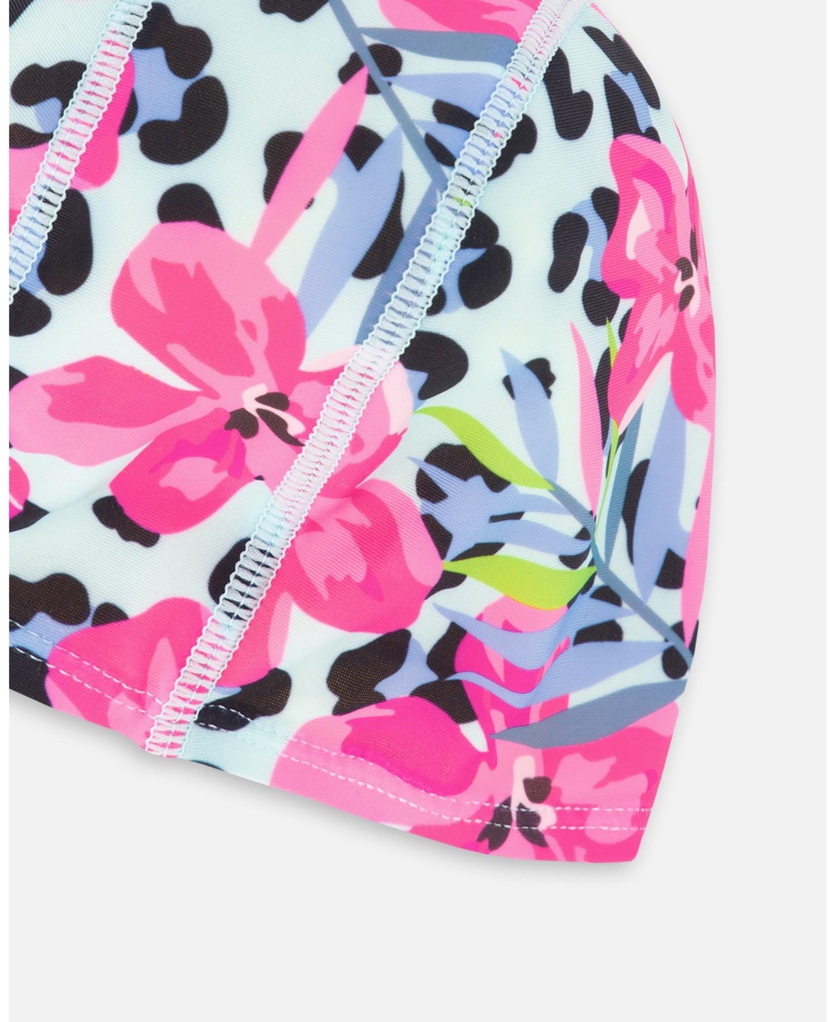 Deux par Deux Girl Swim Cap Blue Floral and Leopard Print - Toddler|Child