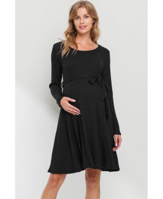 Maternity Rib Knit Empire Waist Long Sleeve Knee-Length Dress