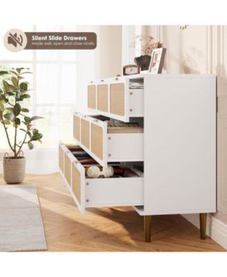 Rattan 9 Drawer Dressers for Bedroom, Tall Dresser with Deep Drawers, Large Chest of Drawers for Closet with Wide Top