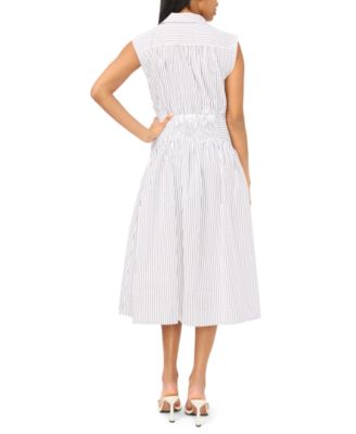 Women's Collared Shirred Button-Down Dress