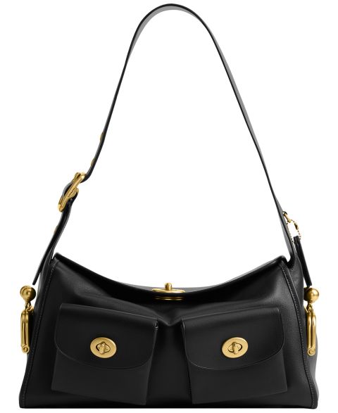 Женская сумка Coach Originals Turnlock Haversack Large Leather Shoulder, цвет: Латунный / Чёрный