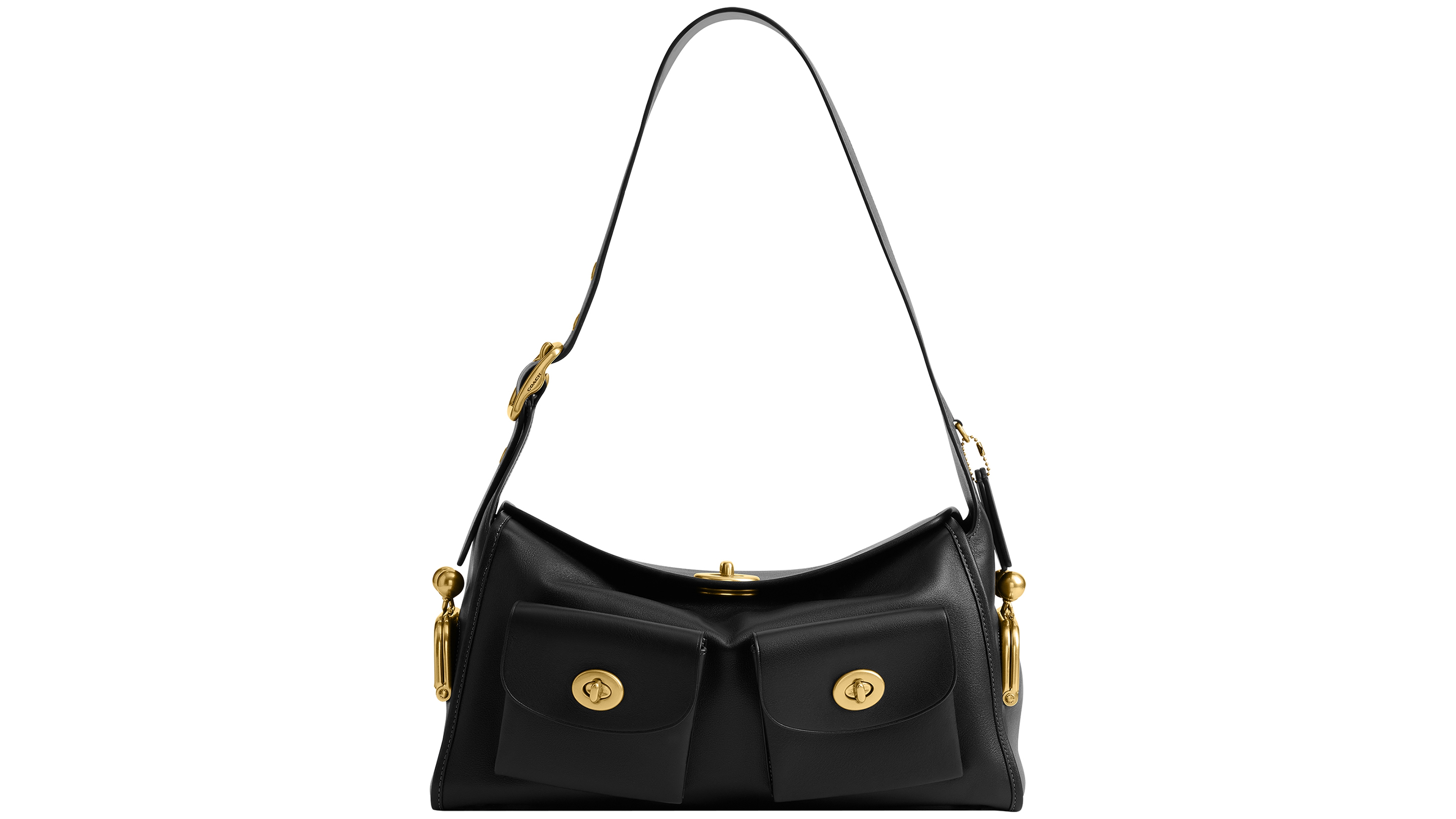 Coach Leather Turn-Lock Large Shoulder Bag