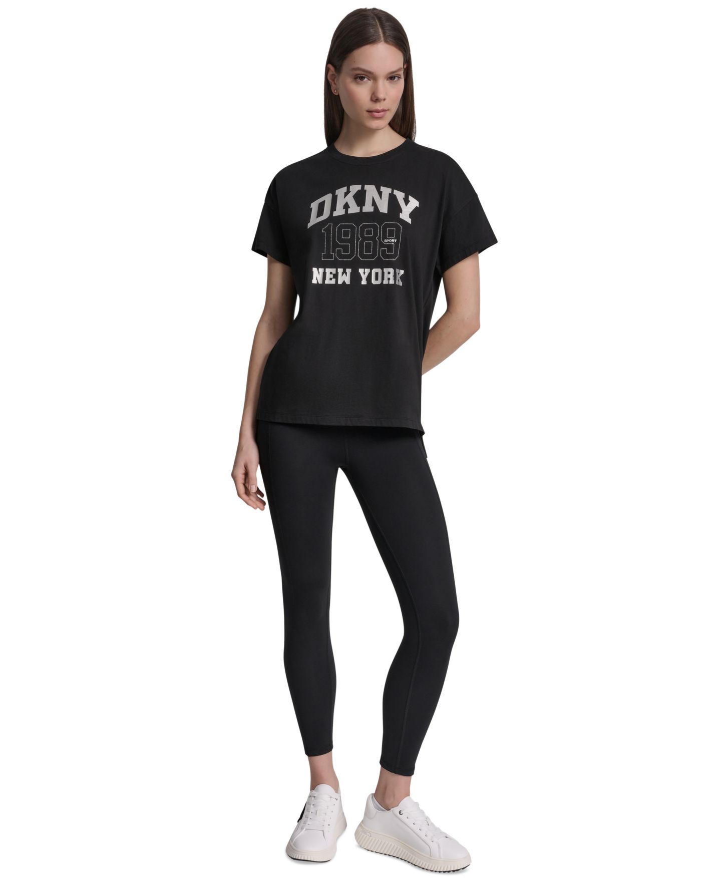 Женская футболка DKNY Sport Short-Sleeve DKNY New York 1989 Logo, цвет: Чёрный — фото 2