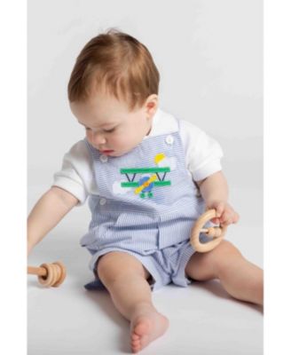 Baby Boy Seersucker Shortall With Airplane