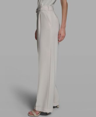 Women's Mid-Rise Elastic-Back Belted Wide-Leg Pants