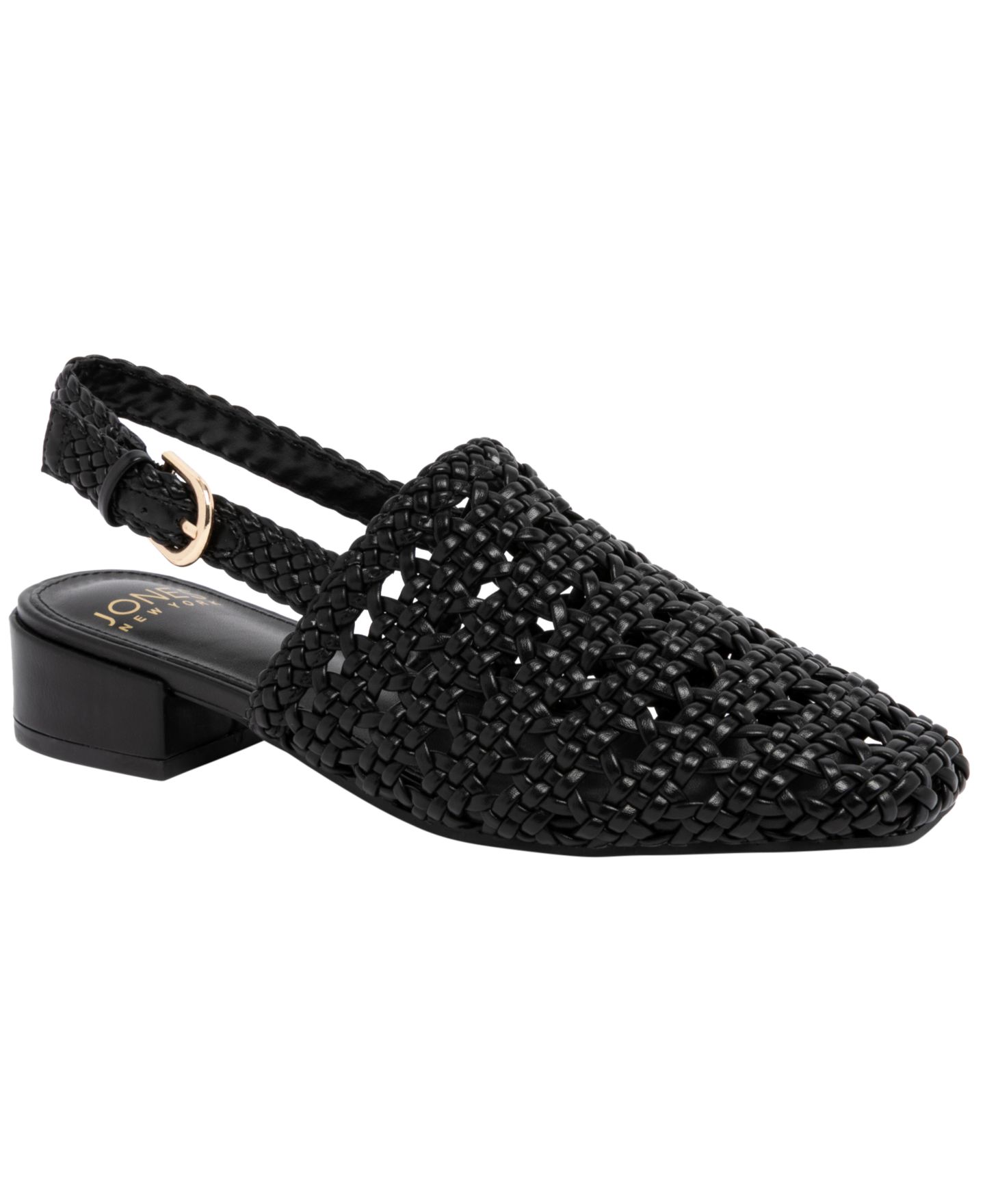 Женские туфли Jones New York Mateson Woven Block Heel Slingback Flats, цвет: Чёрный — фото 1