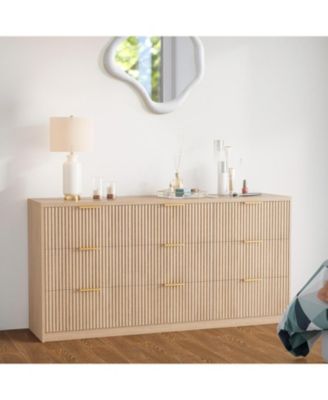 MilleLoom Wood Dresser for Bedroom, Modern Fluted 8 & 9 Drawer Dresser Wood TV Stand with Anti-Tip Device, Bedroom Dressers with Drawers