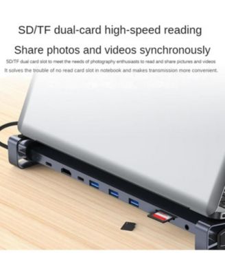10-in-1 USB-C Hub with 100W PD 2.0 Charging & 4K HDMI Port, Foldable Laptop Stand Docking Station for Office & Home Use