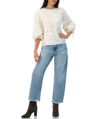 Women's Long Sleeve Floral Aplique Blouse