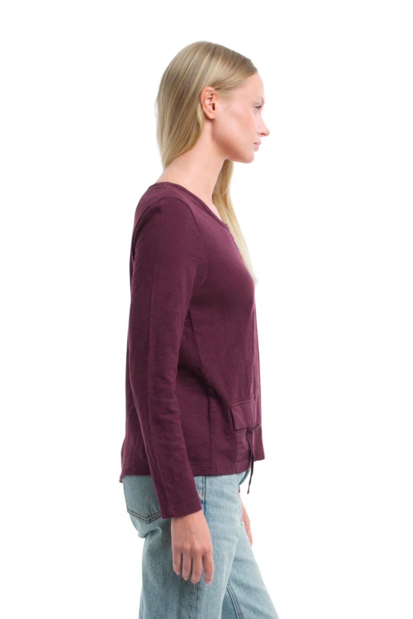 Женская футболка WILT U Neck Button Placket, цвет: Тёмный инжирный — фото 3