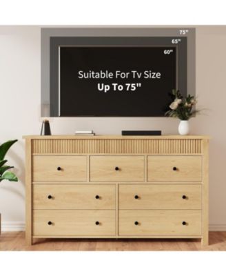 7 Drawer Dresser for Bedroom, Wooden Chest of Drawers, Fluted TV Stand, Storage Organizer for Living Room, Hallway and Entryway