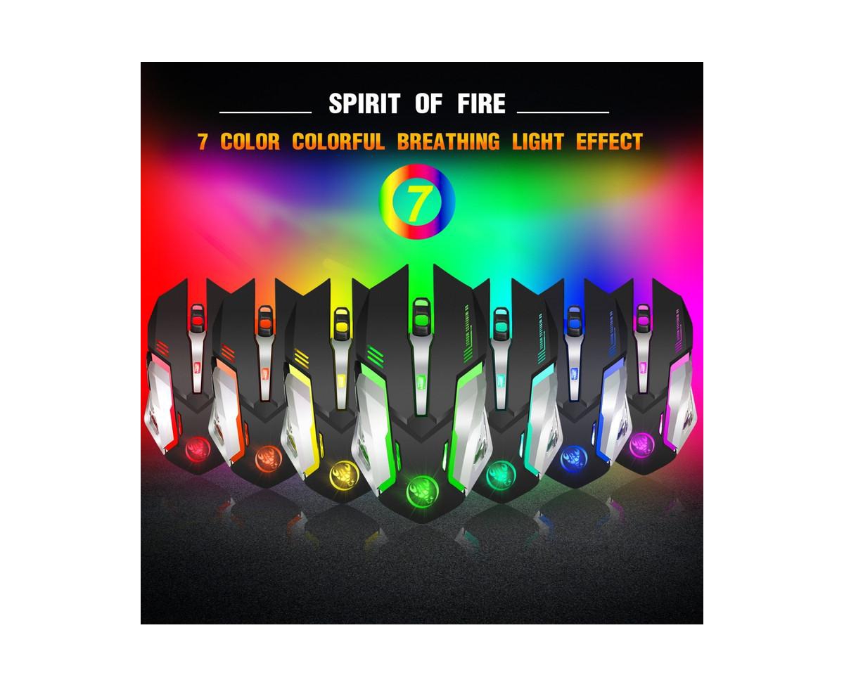 Risokeys Gaming Mouse-2.4G Wireless Rechargeable Mouse, 7-Color Rgb Backlit, 4 Adjustable Dpi, Ergonomic Design for Pc, Laptop, Gamers & Office Users