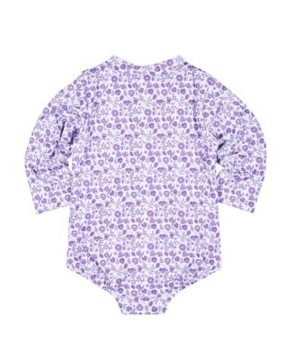 Toddler Girl Floral Print One Piece Rashguard with Ruffles
