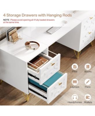 Computer Desk 59", Home Office Desk with 4 File Drawers, Writing Table Elegant