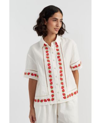 Women's Linen-Blend Strawberry Shirt