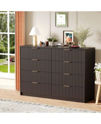 Fluted Dresser for Bedroom, 8 Drawer Double Dresser, Large Capacity & Anti-Tip, Modern Chest of Drawers with Metal Handles