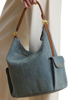Washed Denim Large Blaike Shoulder Bag 