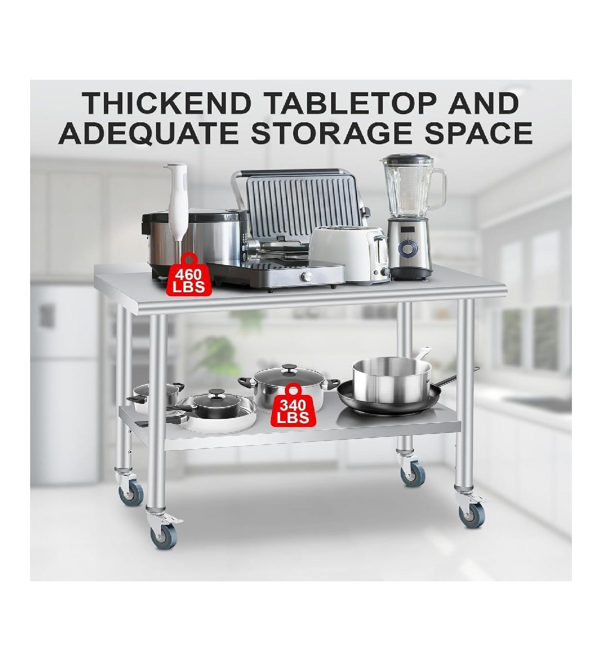 Gaomon Kitchen Table Stainless Steel Table Commercial Prep Work Table for Dining Room, Home Office, Living Room