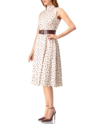 Women's Polka Dot Midi Dress with Belt