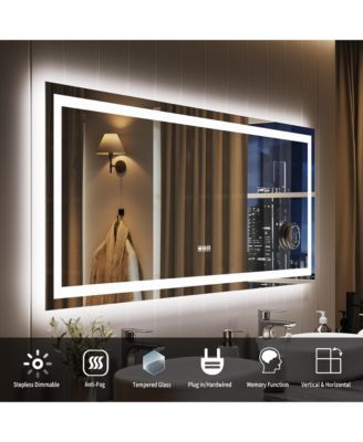 LED Bathroom Mirror 60 24, Dimmable Front & Back Lights, Anti-Fog, Shatter-Proof, Memory, 3X Magnifier Bathroom Vanity Mirror for Wall
