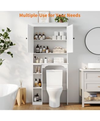 Over The Toilet Storage Cabinet, Bathroom Organizer, Space-Saving Farmhouse Toilet Shelf with Paper Holder
