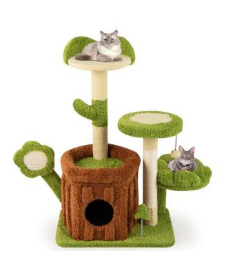 Machine-Washable & Space-Saving Cat Tree, 36-Inch Jungle Theme with Removable Peach Skin Cover, Sisal Scratching Post & Toys