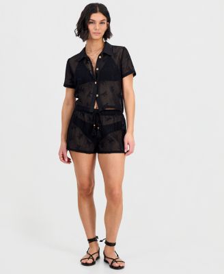 Women's Crochet Camp Button-Up Swim Shirt