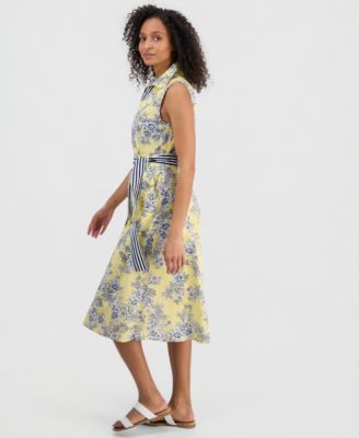 Women's Toile Floral-Print Sleeveless A-Line Dress 