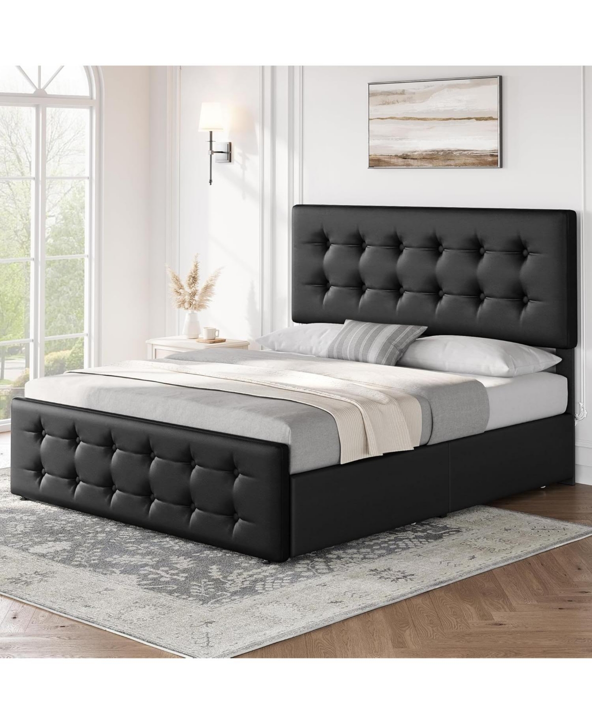 gaomon Full Bed Frame with 4 Storage Drawers and Headboard, Button Tufted Design, No