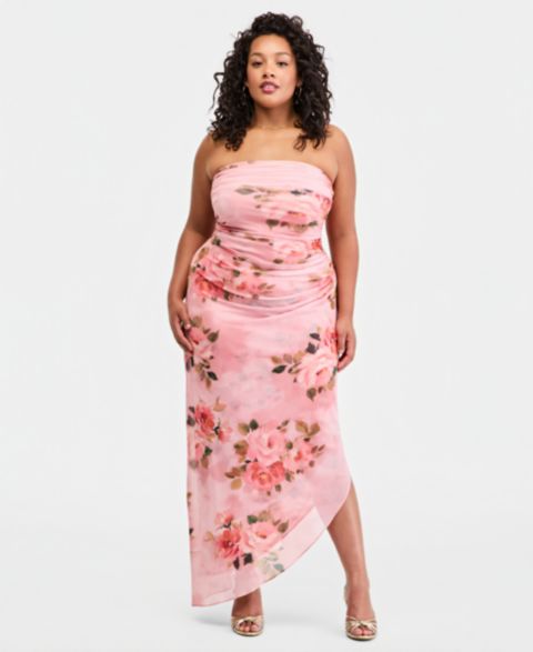 Женское платье Emerald Sundae Trendy Plus Size Floral Print Strapless Maxi, цвет: Пудровый разноцветный