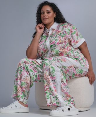 Plus Size Printed Camp Collared Shirt