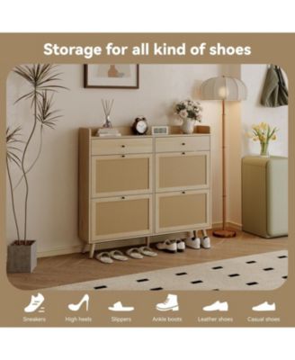 Rattan Shoe Cabinet Storage for Entryway, Shoe Organizer Cabinet with 4 Flip Drawers and 2 Slide Drawers