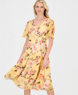 Women's Floral Chiffon Butterfly-Sleeve Dress