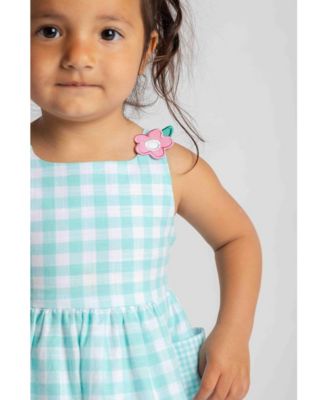 Baby Girl Gingham Linen Look Dress With Flowers
