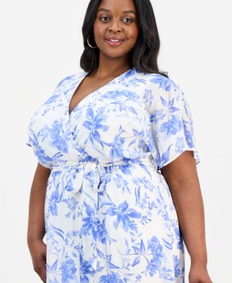 Plus Size Printed Flutter-Sleeve Maxi Dress
