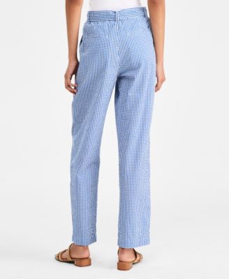 Women's Gingham Belted Tapered Pants