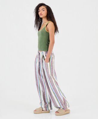 Juniors' Striped Wide-Leg Pants