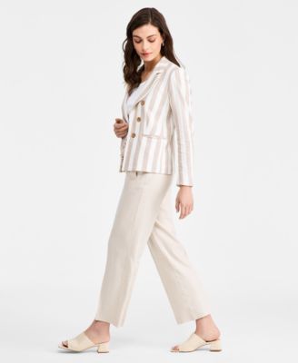 Women's Faux Double Breasted Stripe Linen-Blend Jacket