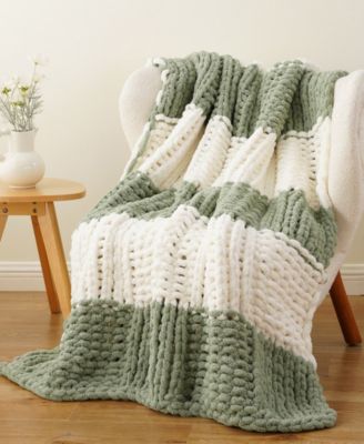 Color Blocked Thick Chenille Chunky Knit Throw, 50" x 60"